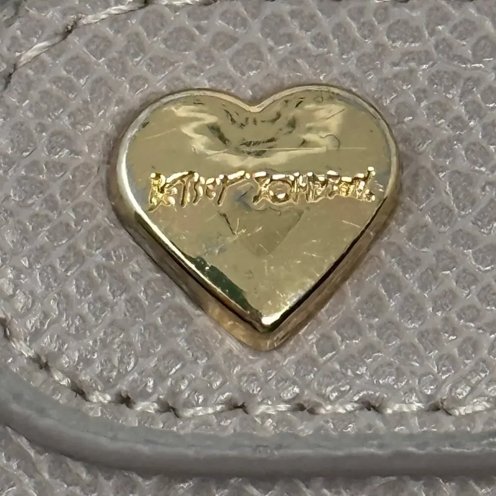 Betsey Johnson Folding Wallet with Keychain Gray Heart ID Holder Gold Hardware